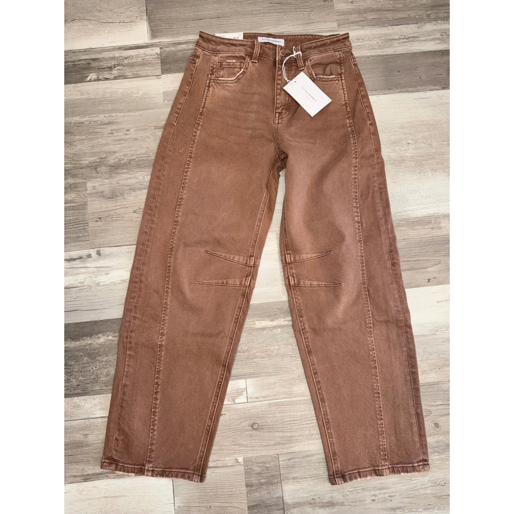 Flying Monkey Barrel Fit Jeans Women Brown High Rise Seam Detail Size 26 NWT - Picture 2 of 8